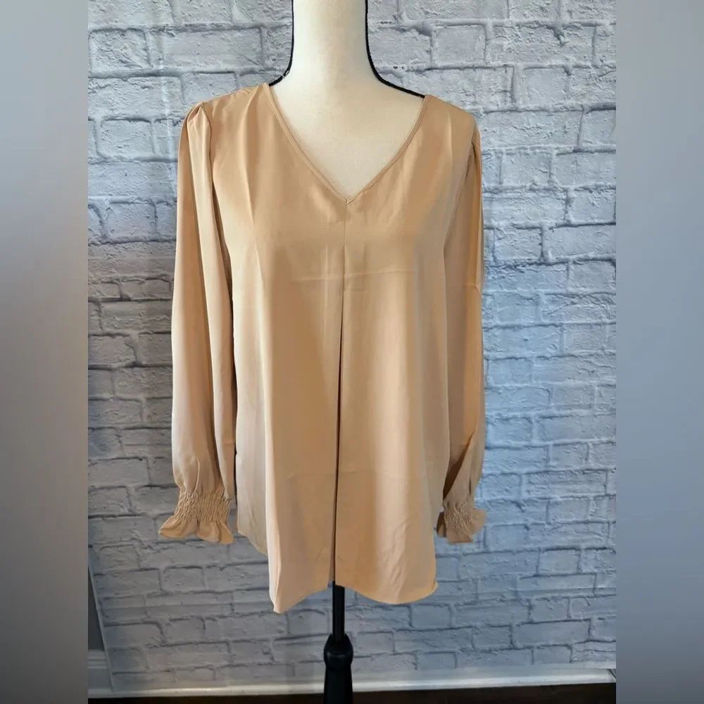 Chic Beige V-Neck Blouse